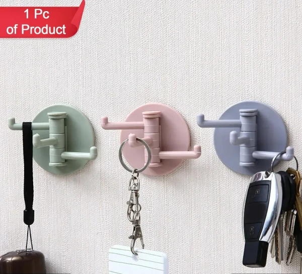 2PCS FOLDABLE HOOK ROUND Sticky Hook Household Strong Punch-Free Hook, 180°Foldable Multi-Function Rotatable Hook with 3 Hooks, Suitable for Bathroom, Kitchen, Office 