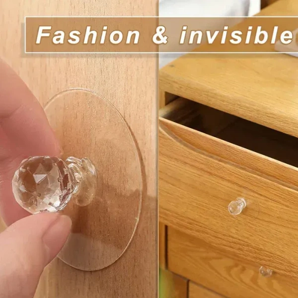 5PCS DIMOND ADHESIVE KNOB Clear Cabinet Drawer Knobs / Hook, Diamond Crystal Shaped Pulls Handles for Wardrobe, Cupboard, Bathroom Dresser, Furniture Door Window (5 Pcs set) (1934)