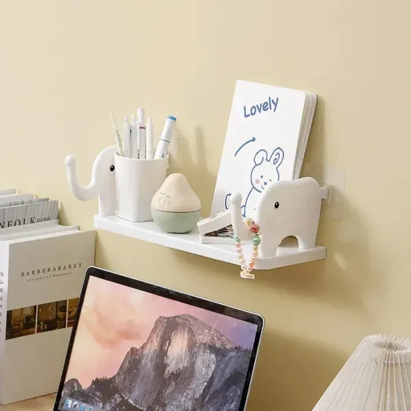 ELEPHANT SHELF WALL MOUNT MULTIFUNCTIONAL ELEPHANT SHAPED STORAGE SHELF, NO PUNCHING WALL MOUNTED MINI STORAGE RACK, CREATIVE CUTE ELEPHANT SHELF ORGANIZER FOR KITCHEN BATHROOM BEDROOM STUDY