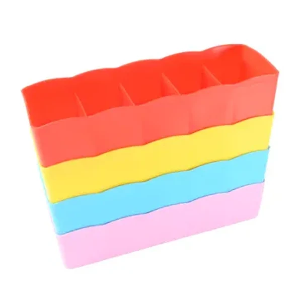 4PCS SOCKS TRAY 5 Compartments Socks / Handkerchief / Underwear Storage Box Socks Drawer Closet Organizer Storage Boxes (Pack Of 4)