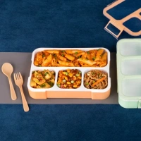 4COM PLASTIC LUNCH BOX Lunch Box 4 Compartment With Leak Proof Lunch Box For School & Office Use (1118)