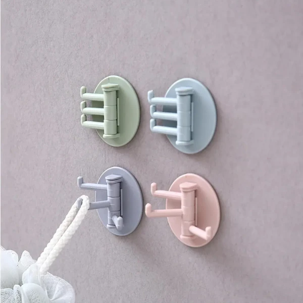 2PCS FOLDABLE HOOK ROUND Sticky Hook Household Strong Punch-Free Hook, 180°Foldable Multi-Function Rotatable Hook with 3 Hooks, Suitable for Bathroom, Kitchen, Office 