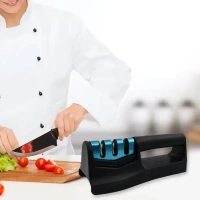 3STAGE KNIFE SHARPNER Knife Sharpener For Kitchen | Knife Sharpener With Vegetable Chopper And Fish Scale Remover (1010) - Black