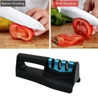 3STAGE KNIFE SHARPNER Knife Sharpener For Kitchen | Knife Sharpener With Vegetable Chopper And Fish Scale Remover (1010) - Black