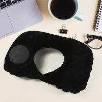 3 In 1 Comfortable Travel Sleeping Kit, Neck Pillow, Eye Mask & Ear Plug Set Inflatable Plane Sleeping Pillow Head Neck Support Pillows For Travel Airplane Office, Black (1583) - Black