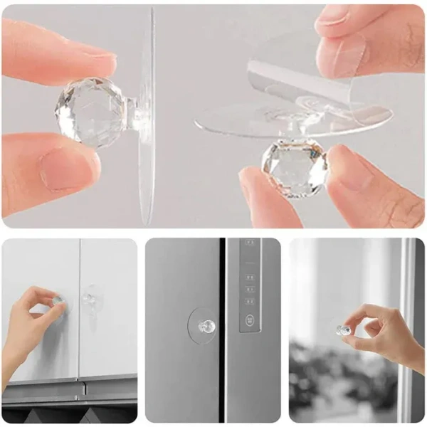 5PCS DIMOND ADHESIVE KNOB Clear Cabinet Drawer Knobs / Hook, Diamond Crystal Shaped Pulls Handles for Wardrobe, Cupboard, Bathroom Dresser, Furniture Door Window (5 Pcs set) (1934)