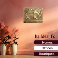 4IN1 WOODEN KEY HOLDER Wooden Key Holder for Home Decor Stylish Metal Gold Antique Elephant Design Key Chain Holder Wall Mounted Keys Holder for Home (1 Pc / 4 Hook keyholder) (1751)