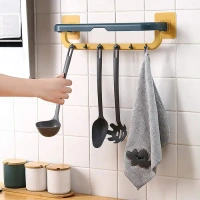 FOLDING DOUBLE TOWEL BAR Wall Mounted Double Bar Towel Holder with Hooks | Multifunctional Adjustable Towels Rack for Kitchen / Bathroom | Folding Towel Shelf (1761)