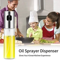 COOKING OIL SPRAYER PressType Design Spray Bottle Push Type Spray Bottle Household Seasoning Bottle Baking Barbecue Liquid Seasoning Spray Bottle Tool for Olive Oil(Space Silver) (1836)