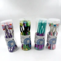 10pcs TOOTHBRUSH SOFT TOOTHBRUSH WITH PLASTIC ROUNBD BOX (10PCS SET / MIX COLOR) (1564)