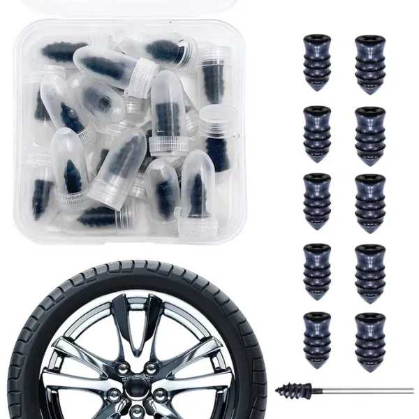 10PCS TYRE REPAIR SCREW Tire Repair Rubber Nail Car Tire Repair Nails Tire Repair Rubber Screws, Black (10 Pcs Set)