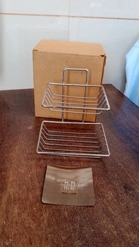 2LAYER SS SOAP STAND Kitchen Bathroom Soaps Storage Rack with 2 Hook for Home (1933)