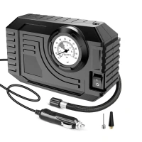 12V PORTABLE AIR PUMP Tire Inflator Portable Air Compressor 12V Small Air Pump for Car Tires Bicycle Balloons, Cars, Bike, Bicycles and Other Inflatables with LED Light (12V) (1612) - Black