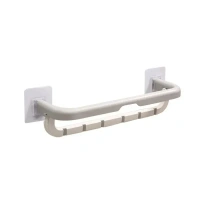 FOLDING DOUBLE TOWEL BAR Wall Mounted Double Bar Towel Holder with Hooks | Multifunctional Adjustable Towels Rack for Kitchen / Bathroom | Folding Towel Shelf (1761)