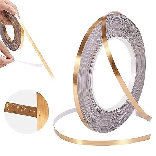 TILE TAP GOLDEN, 50 Meters Golden Tape, Home Floor Wallpaper Waterproof Tiles, Tile Gap Tiles Stickers for Floor - 1 CM Wide, Gold(2407)