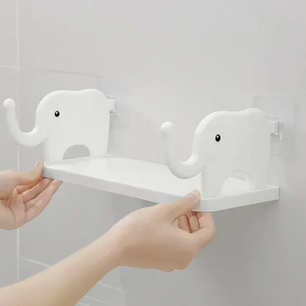 ELEPHANT SHELF WALL MOUNT MULTIFUNCTIONAL ELEPHANT SHAPED STORAGE SHELF, NO PUNCHING WALL MOUNTED MINI STORAGE RACK, CREATIVE CUTE ELEPHANT SHELF ORGANIZER FOR KITCHEN BATHROOM BEDROOM STUDY