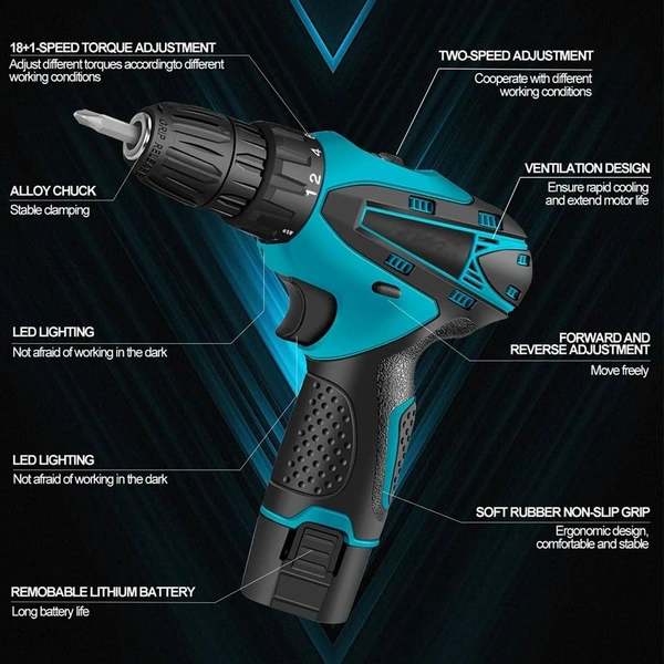 WIRELSS DRILL MACHINE, 12V House Hold Hand-held Charging Electric Drilling Machine Manual Electric Drill Machine Screw Loosening(2553)