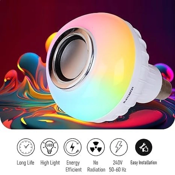 MUSIC LED BULB, 12W RGB LED Smart Music Bulb with Bluetooth Speaker – Color Changing Disco Party Light | Remote Control WiFi LED Bulb | Wireless Music Speaker Light for Home & Parties (B22 Base)(268)