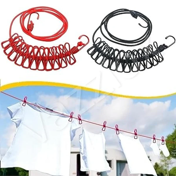 12 CLIP METAL CLOTH LINE Removable Cloth Drying Rope with Clips- 12 Metal Clips Portable Clothes Line for Travel