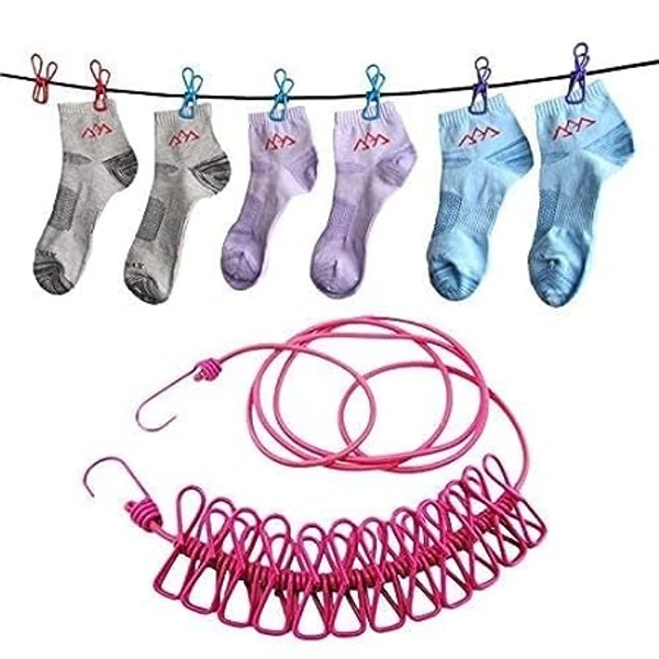 12 CLIP METAL CLOTH LINE Removable Cloth Drying Rope with Clips- 12 Metal Clips Portable Clothes Line for Travel