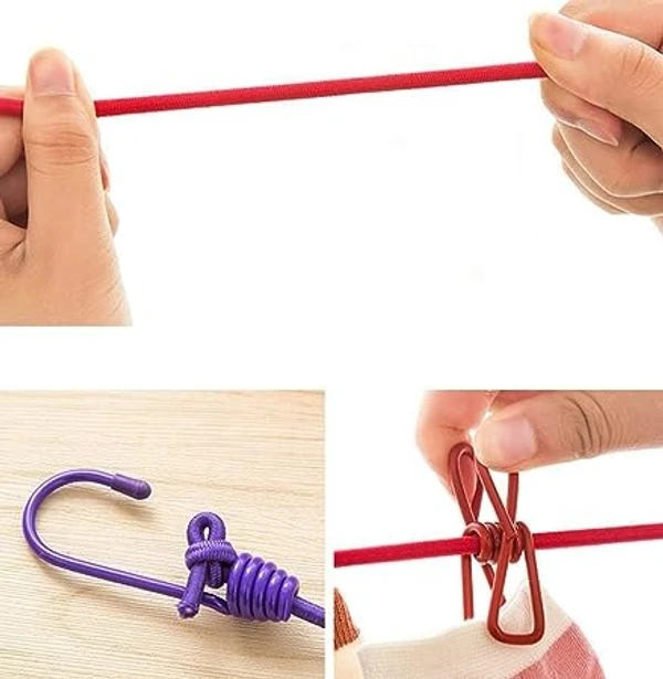 12 CLIP METAL CLOTH LINE Removable Cloth Drying Rope with Clips- 12 Metal Clips Portable Clothes Line for Travel