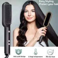 STRAIGHT COMB 3 in 1 Ceramic Fast Hair Straightener Comb Brush Hair Styler Hair Straightening Iron Machine for Women PTC Heating Electric Comb Hot Brush with 5 Temperature, Ionic Care, 30s Fast Heating (467)