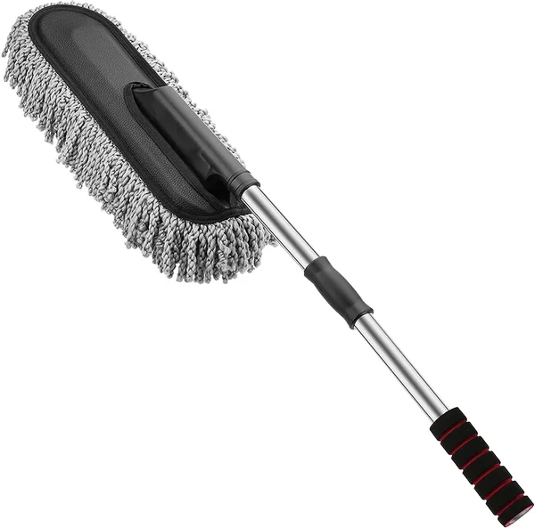 CAR CLEANING DUSTER Super Soft Microfiber Car Duster Exterior with Extendable Handle, Car Brush Duster for Car Cleaning Dusting - Grey