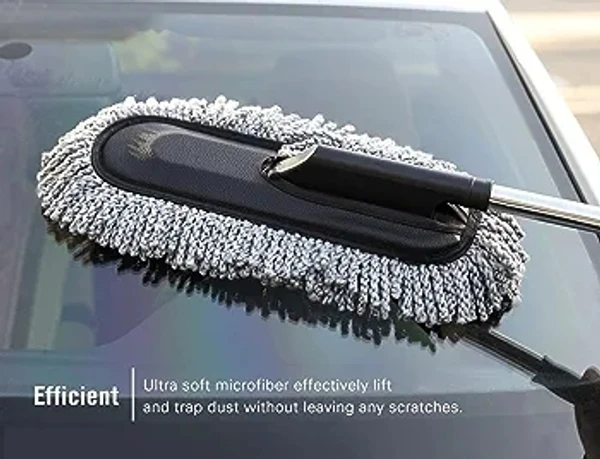 CAR CLEANING DUSTER Super Soft Microfiber Car Duster Exterior with Extendable Handle, Car Brush Duster for Car Cleaning Dusting - Grey