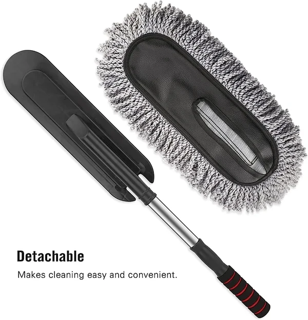 CAR CLEANING DUSTER Super Soft Microfiber Car Duster Exterior with Extendable Handle, Car Brush Duster for Car Cleaning Dusting - Grey