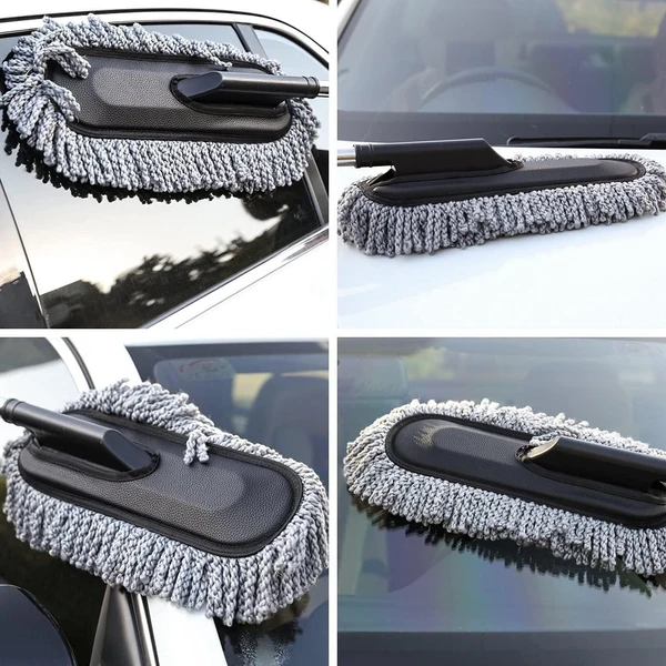 CAR CLEANING DUSTER Super Soft Microfiber Car Duster Exterior with Extendable Handle, Car Brush Duster for Car Cleaning Dusting - Grey