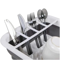 SILICON FOLDABLE DISH RACK COLLAPSIBLE FOLDING SILICONE DISH DRYING DRAINER RACK WITH SPOON FORK KNIFE STORAGE HOLDER (BROWN BOX) (1253)