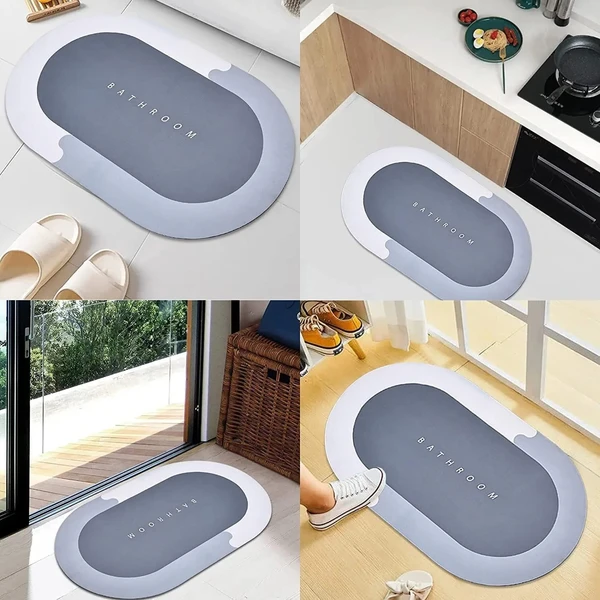 WATER ABSORB MAT OVAL Water Absorbing Mat For Bathroom Quick Dry Rubber Backed Anti-Slip/Non Slip Rectangular Shape Floor Mat For Home, Kitchen (40 X 60 Cm)