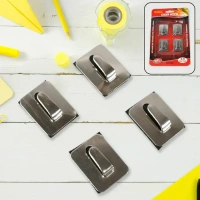 4PCS SQUARE HOOK Self- Adhesive Hooks, Heavy Duty Wall Hooks Hangers Stainless Steel Waterproof Sticky Hooks for Hanging Robe Coat Towel Kitchen Bathroom and. (1932)