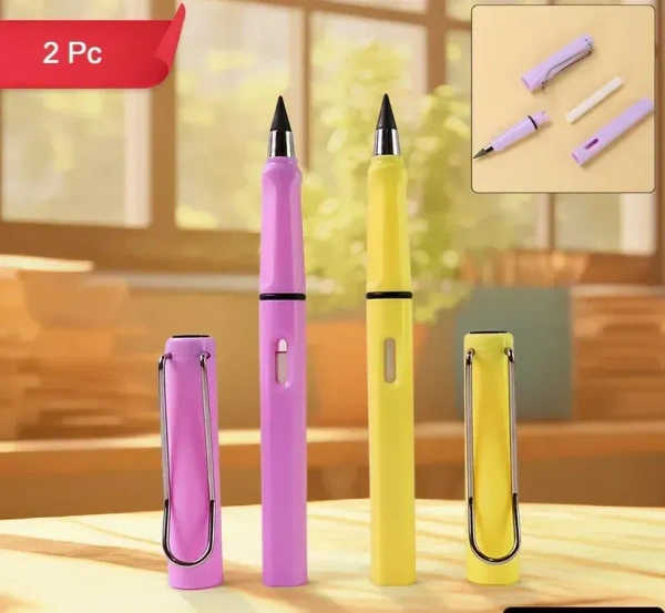 MAGIC PENCIL 2PCS, 2In1 Everlasting Pencil Replaceable Head With Eraser, Inkless Pencils Eternal, Infinite Pencil, Portable Everlasting Pencil Reusable Erasable, Magic Pencils for Kids Painting Stationary(991)