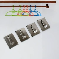 4PCS SQUARE HOOK Self- Adhesive Hooks, Heavy Duty Wall Hooks Hangers Stainless Steel Waterproof Sticky Hooks for Hanging Robe Coat Towel Kitchen Bathroom and. (1932)