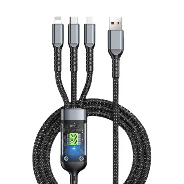 100W 3IN1 FAST CABLE, 3-in-1 100W Fast Charging Cable 1.2M – Type-C, Micro-USB & Lightning Connectors for Smartphones, Tablets & Laptops(1659)