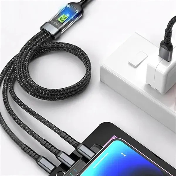 100W 3IN1 FAST CABLE, 3-in-1 100W Fast Charging Cable 1.2M – Type-C, Micro-USB & Lightning Connectors for Smartphones, Tablets & Laptops(1659)