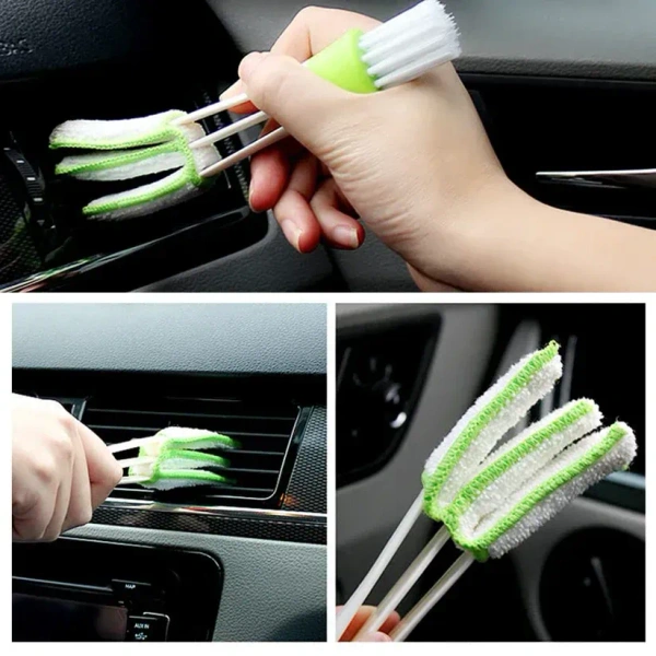 AC VENT CLEANER, 3-in-1 Blind, AC Vent & Keyboard Cleaner – Dual-End Dusting Tool with 3-Prong Microfiber Sleeves & Nylon Bristle Brush | Washable, Non-Slip Handle Detailer for Home, Office & Car (1 Pc)(2751)