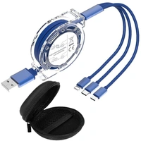 3IN1 USB CHARGING CABLE, 3-in-1 Fast Retractable Charging Data Cable with Carry Pouch | Multi-Port USB Cable Compatible with iOS, Android & Type-C Devices(1501)