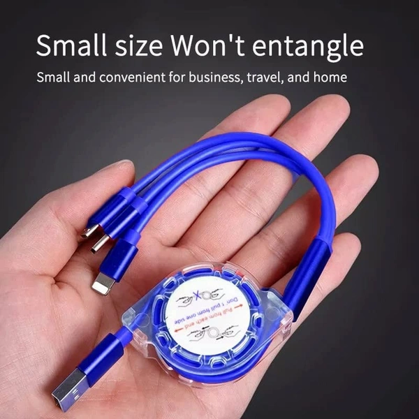 3IN1 USB CHARGING CABLE, 3-in-1 Fast Retractable Charging Data Cable with Carry Pouch | Multi-Port USB Cable Compatible with iOS, Android & Type-C Devices(1501)