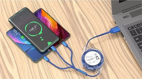 3IN1 USB CHARGING CABLE, 3-in-1 Fast Retractable Charging Data Cable with Carry Pouch | Multi-Port USB Cable Compatible with iOS, Android & Type-C Devices(1501)