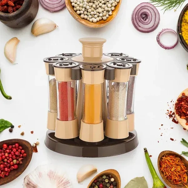 8PCS SPICE JAR SET ROTED, 360 Revolving Spice Rack for Kitchen and Dining Table, 8 Spice jars (2329)     