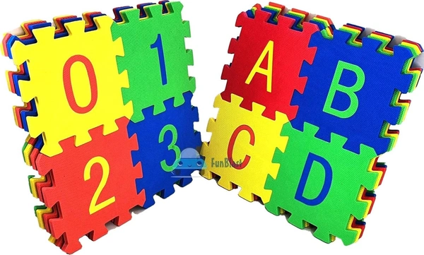 EVA MATE, 36 Pcs Big Size Eva Puzzle Foam Mat for Kids, Interlocking Learning Alphabet and Number Mat for Kids - Multicolor (2316) 