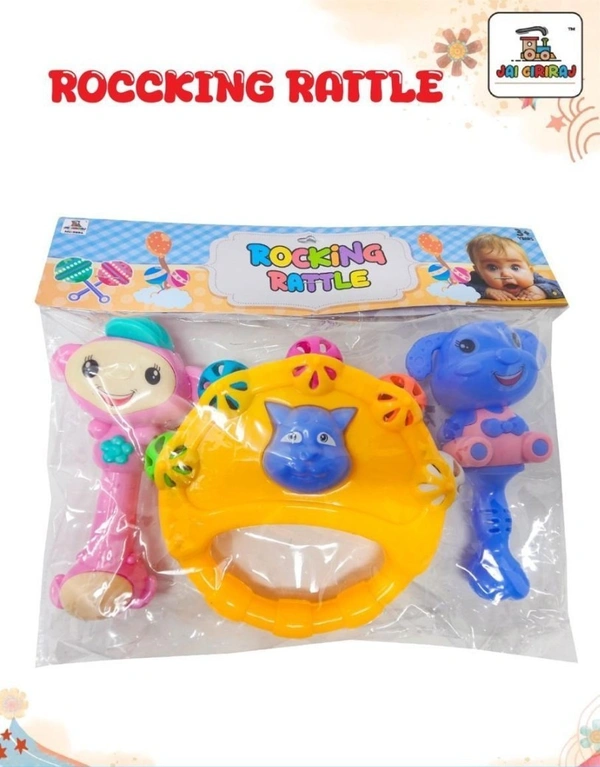 ROCKING RATTTLE, 3PCS Rocking Rattle Set for Babies | Safe & Colorful Handheld Baby Rattle Toys | Early Learning & Sensory Development(2739)