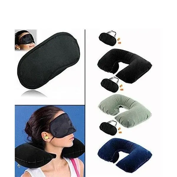 TRAVELL PILLOW COMBO 3IN1, 3in1 Air Travel Kit with Pillow, Ear Buds & Eye Mask  (511)
