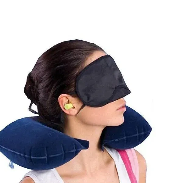 TRAVELL PILLOW COMBO 3IN1, 3in1 Air Travel Kit with Pillow, Ear Buds & Eye Mask  (511)