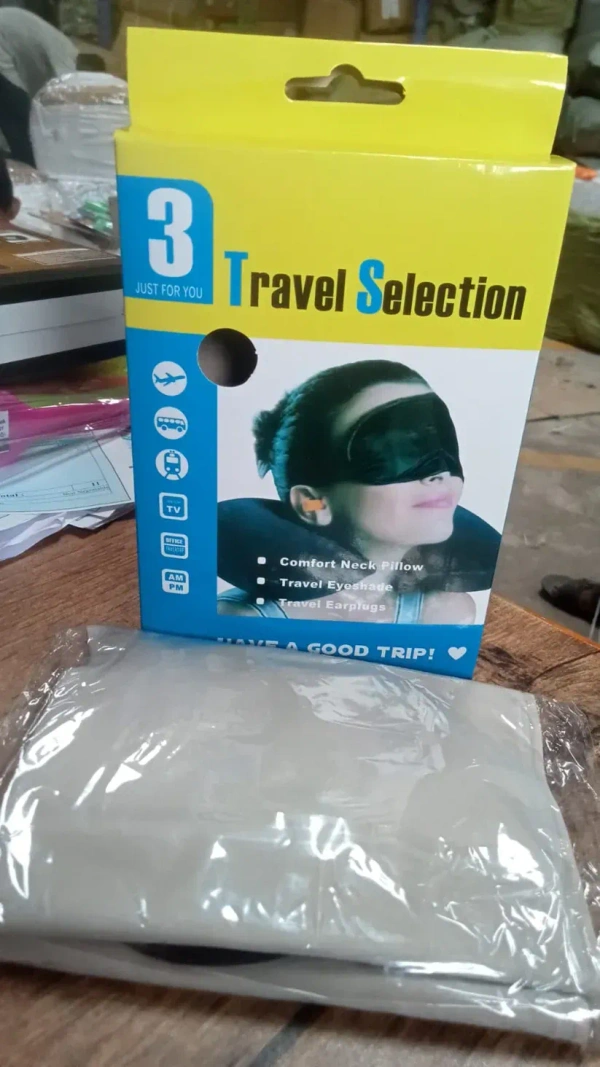 TRAVELL PILLOW COMBO 3IN1, 3in1 Air Travel Kit with Pillow, Ear Buds & Eye Mask  (511)