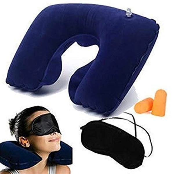 TRAVELL PILLOW COMBO 3IN1, 3in1 Air Travel Kit with Pillow, Ear Buds & Eye Mask  (511)
