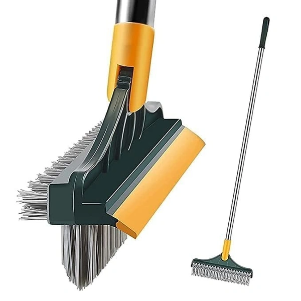 3 IN1 BATHROOM BRUSH WIPER, 3 in 1 Bathroom Cleaning Brush with Wiper | 120° Rotating Floor Scrub Brush with Long Handle for Tiles, Walls & Bathtub(1202)