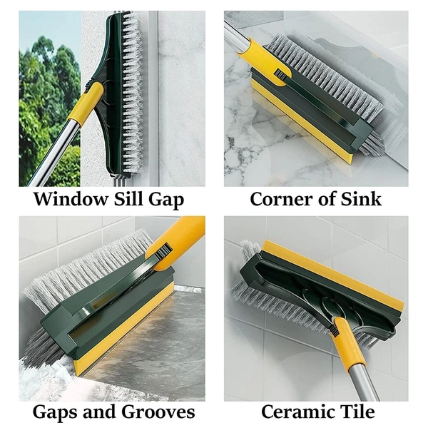 3 IN1 BATHROOM BRUSH WIPER, 3 in 1 Bathroom Cleaning Brush with Wiper | 120° Rotating Floor Scrub Brush with Long Handle for Tiles, Walls & Bathtub(1202)